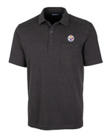Pittsburgh Steelers Cutter & Buck Advantage Tri-Blend Jersey Mens Big and Tall Pocket Polo Black Heather Mannequin