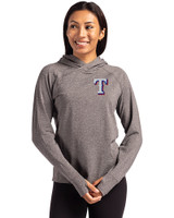 Texas Rangers Cutter & Buck Adapt Knit Recycled Womens Heathered Hooded Pullover Black Heather Front