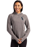 Chicago White Sox Cutter & Buck Adapt Knit Recycled Womens Heathered Hooded Pullover Black Heather Front