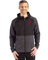 Philadelphia Phillies Cutter & Buck Peshastin Fleece Recycled Mens Hybrid Jacket Black Heather Front