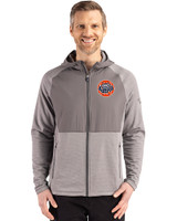 HoustonAstrosCooperstown- Cutter & Buck Peshastin Recycled Grid Fleece Mens Hybrid Hooded Full Zip Jacket Elemental Grey Heather Front