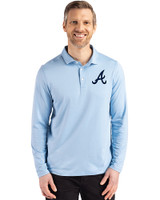 Atlanta Braves Cutter & Buck Coastline Recycled Double Peached Mens Long Sleeve Polo Atlas Light Blue Front