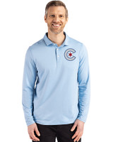 Chicago Cubs City Connect Cutter & Buck Coastline Epic Comfort Recycled Mens Long Sleeve Polo Atlas Light Blue Front