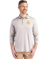 Seattle Mariners Cooperstown Cutter & Buck Coastline Recycled Double Peached Mens Long Sleeve Polo CONCRETE Front