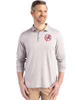 New York Yankees Cooperstown Cutter & Buck Coastline Recycled Double Peached Mens Long Sleeve Polo CONCRETE Front