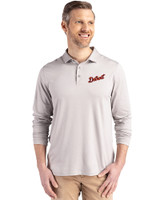 Detroit Tigers Cooperstown Cutter & Buck Coastline Recycled Double Peached Mens Long Sleeve Polo CONCRETE Front