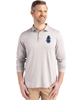 Chicago Cubs Cooperstown Cutter & Buck Coastline Recycled Double Peached Mens Long Sleeve Polo CONCRETE Front