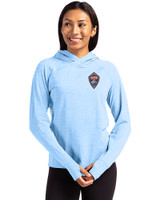 Colorado Rapids Cutter & Buck Adapt Knit Recycled Womens Heathered Hooded Pullover Atlas Heather Front
