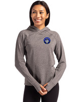 CF Montréal Cutter & Buck Adapt Recycled Soft Knit Stretch Womens Hooded Pullover Black Heather Front
