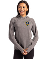 LA Galaxy Cutter & Buck Adapt Knit Recycled Womens Heathered Hooded Pullover Black Heather Front