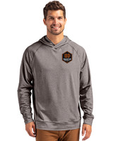 Houston Dynamo FC Cutter & Buck Adapt Knit Recycled Mens Heathered Hooded Pullover Black Heather Front