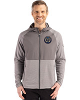 Philadelphia Union Cutter & Buck Peshastin Fleece Recycled Mens Hybrid Jacket Elemental Grey Heather Front