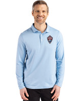 Colorado Rapids Cutter & Buck Coastline Epic Comfort Recycled Mens Long Sleeve Polo Atlas Light Blue Front