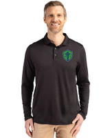 Seattle Sounders FC Cutter & Buck Coastline Epic Comfort Recycled Mens Long Sleeve Polo Black Front