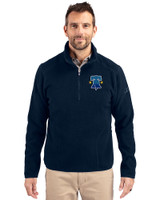 Philadelphia Phillies City Connect Cutter & Buck Cascade Epic Comfort Recycled Sherpa Fleece Mens Quarter Zip Jacket Navy Blue Front