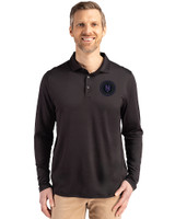 NY Mets City Connect Cutter & Buck Coastline Epic Comfort Recycled Mens Long Sleeve Polo Black Front
