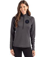 NY Mets City Connect Cutter & Buck Peshastin Fleece Recycled Womens Half Zip Pullover Black Heather Front