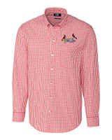 St. Louis Cardinals City Connect Cutter & Buck Easy Care Stretch Gingham Mens Long Sleeve Dress Shirt Cardinal Red Mannequin