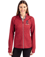 Cleveland Guardians City Connect Cutter & Buck Mainsail Full Zip Hooded Womens Jacket Cardinal Red Heather Front