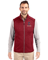 Cleveland Guardians City Connect Cutter & Buck Mainsail Sweater-Knit Mens Full Zip Vest Cardinal Red Heather Front