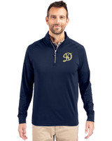 Los Angeles Dodgers City Connect- Cutter & Buck Adapt Eco Knit Stretch Recycled Mens Big and Tall Quarter Zip Pullover Navy Blue Front