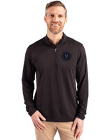NY Mets City Connect Cutter & Buck Virtue Eco Pique Recycled Quarter Zip Mens Big & Tall Pullover Black Front
