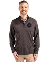 NY Mets City Connect Cutter & Buck Virtue Eco Pique Micro Stripe Recycled Mens Big & Tall Quarter Zip Black/Elemental Grey Front