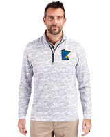 Minnesota Twins City Connect Cutter & Buck Traverse Stretch Eco Camo Print Quarter Zip Mens Big and Tall Pullover Charcoal Front