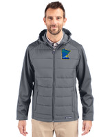 Minnesota Twins City Connect Cutter & Buck Evoke Hybrid Eco Softshell Recycled Full Zip Mens Big & Tall Hooded Jacket Elemental Grey Front