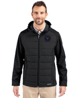 NY Mets City Connect Cutter & Buck Evoke Hybrid Eco Softshell Recycled Full Zip Mens Big & Tall Hooded Jacket Black Front