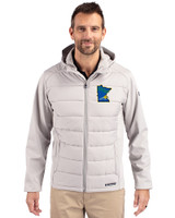 Minnesota Twins City Connect Cutter & Buck Evoke Hybrid Softshell Recycled Full Zip Mens Hooded Jacket CONCRETE Front