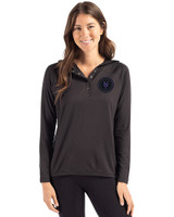 NY Mets City Connect Cutter & Buck Coastline Epic Comfort Recycled Womens Hooded Shirt Black Front