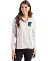 Minnesota Twins City Connect Cutter & Buck Coastline Epic Comfort Recycled Womens Hooded Shirt CONCRETE Front