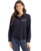 St. Louis Cardinals City Connect Cutter & Buck Advantage Tri-Blend Eco Soft Pique Long Sleeve Knitted Womens Button Up Liberty Navy Front