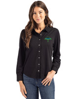 Tampa Bay Rays City Connect Cutter & Buck Advantage Tri-Blend Eco Soft Pique Long Sleeve Knitted Womens Button Up Black Front
