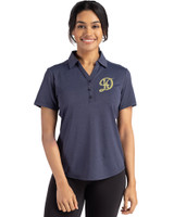 Los Angeles Dodgers City Connect- Cutter & Buck Forge Eco Stretch Recycled Womens Short Sleeve Polo Dark Navy Blue Heather Front