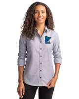 Minnesota Twins City Connect Cutter & Buck Stretch Oxford Womens Long Sleeve Dress Shirt Charcoal Front