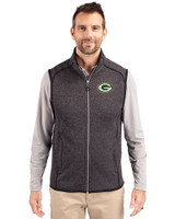 Green Bay Packers Cutter & Buck Mainsail Sweater-Knit Mens Big and Tall Full Zip Vest Charcoal Heather Front