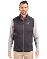 Philadelphia Eagles Cutter & Buck Mainsail Sweater-Knit Mens Big and Tall Full Zip Vest Charcoal Heather Front