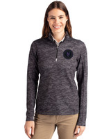 NY Mets City Connect Cutter & Buck Traverse Stretch Eco Camo Print Quarter Zip Womens Pullover Black Front