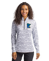 Minnesota Twins City Connect Cutter & Buck Traverse Stretch Eco Camo Print Quarter Zip Womens Pullover Charcoal Front