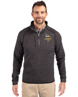 Minnesota Vikings Cutter & Buck Mainsail Sweater-Knit Mens Big and Tall Half Zip Pullover Jacket Charcoal Heather Front