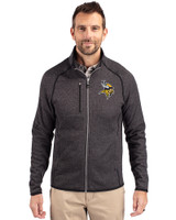 Minnesota Vikings Cutter & Buck Mainsail Sweater-Knit Mens Big and Tall Full Zip Jacket Charcoal Heather Front
