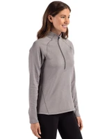 GA Tech Yellow Jackets College Vault Cutter & Buck Peshastin Recycled Grid Fleece Womens Half Zip Pullover Elemental Grey Heather Side