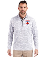 Toronto Blue Jays City Connect Cutter & Buck Traverse Stretch Eco Camo Print Quarter Zip Mens Pullover Charcoal Front