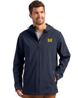 Michigan Wolverines Cutter & Buck Camano Everyday Stretch Recycled Mens Water Resistant Jacket Navy Blue Front