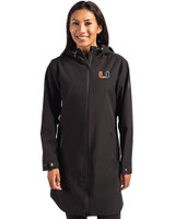 Miami Hurricanes Cutter & Buck Camano Everyday Stretch Recycled Womens Water Resistant Jacket Black Front
