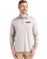 UConn Huskies Cutter & Buck Coastline Epic Comfort Recycled Mens Long Sleeve Polo CONCRETE Front