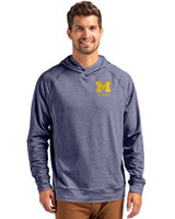 Michigan Wolverines Alumni Cutter & Buck Adapt Recycled Soft Knit Stretch Mens Heathered Hooded Pullover Navy Blue Heather Front