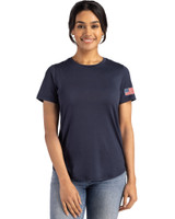 Patriotic Cutter & Buck Coastline Recycled Double Peached Womens Short Sleeve Tee Navy Blue Mannequin